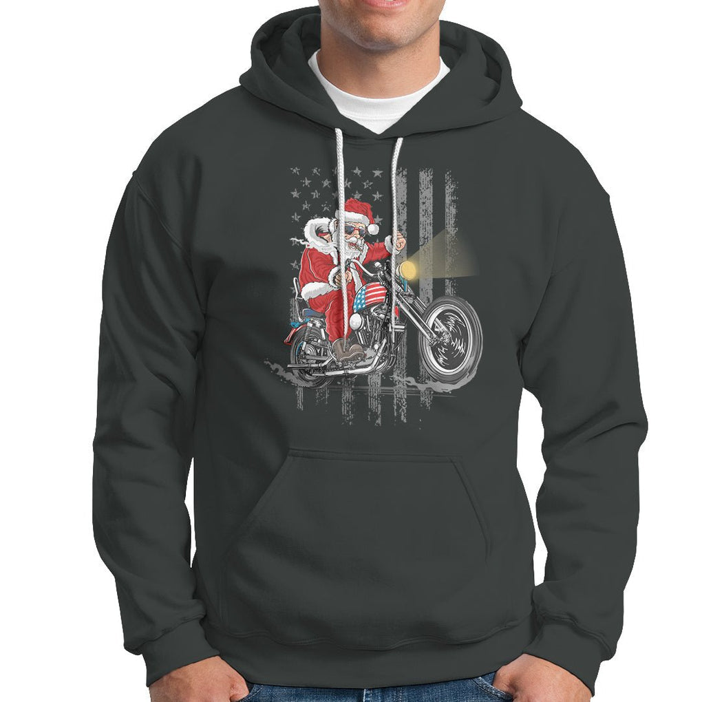 Christmas Santa Claus Riding Motorbike Patriotic USA Hoodie TS09 Printyourwear