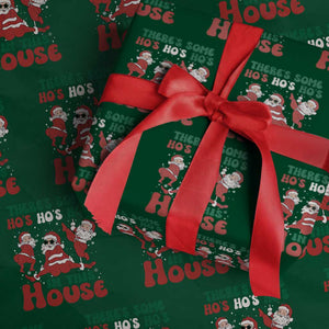 Christmas Santa Wrapping Paper Roll There’s Some Ho’s In This House Funny Xmas TS02 Green Print Your Wear