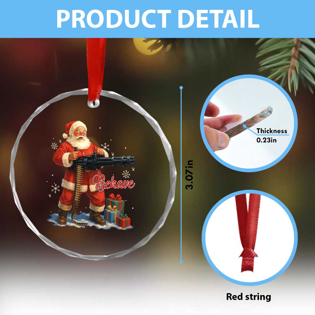 Christmas Santa Machine Gun Crystal Glass Ornament Behave Xmas Gun Lover TS11 Print Your Wear