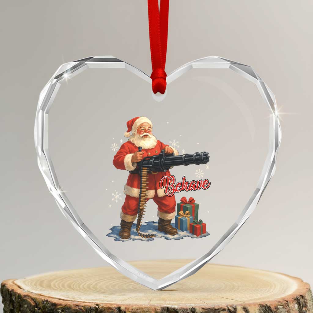 Christmas Santa Machine Gun Heart Crystal Glass Ornament Behave Xmas Gun Lover TS11 Transparent Glass 3'' Heart Print Your Wear