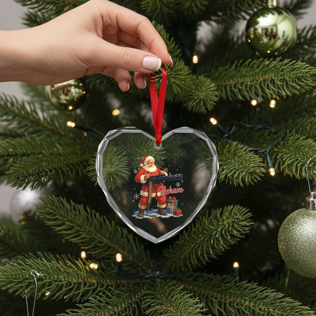 Christmas Santa Machine Gun Heart Crystal Glass Ornament Behave Xmas Gun Lover TS11 Print Your Wear