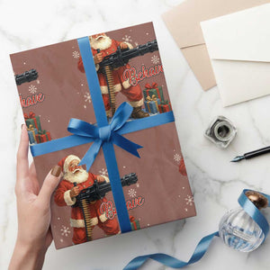 Christmas Santa Machine Gun Wrapping Paper Roll Behave Xmas Gun Lover TS11 Mocha Print Your Wear