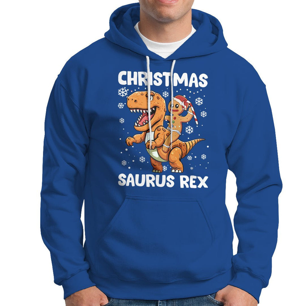 Christmas Saurus Gingerbread Dinosaur Riding Funny Cookie Hoodie TS09 Royal Blue Printyourwear