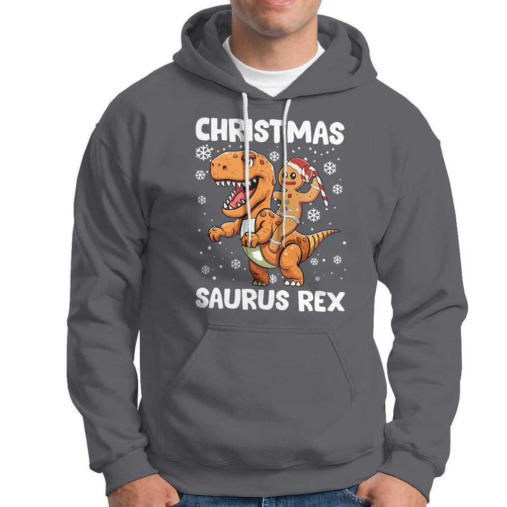 Christmas Saurus Gingerbread Dinosaur Riding Funny Cookie Hoodie TS09 Charcoal Printyourwear