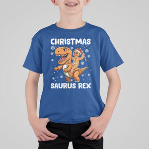 Christmas Saurus Gingerbread Dinosaur Riding Funny Cookie T Shirt For Kid TS09 Royal Blue Printyourwear