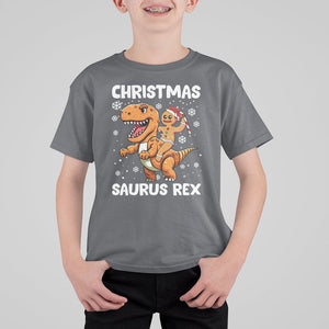 Christmas Saurus Gingerbread Dinosaur Riding Funny Cookie T Shirt For Kid TS09 Charcoal Printyourwear