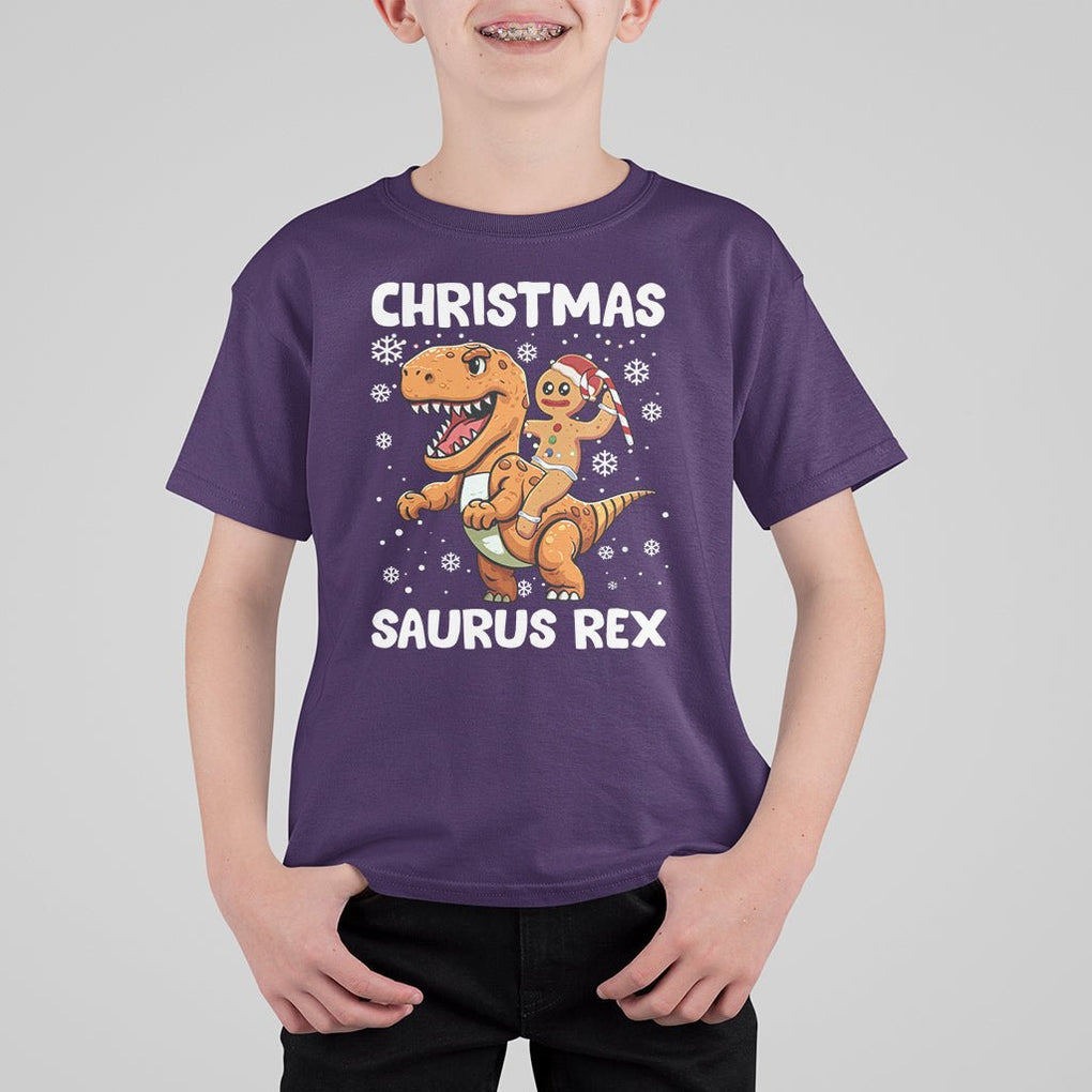 Christmas Saurus Gingerbread Dinosaur Riding Funny Cookie T Shirt For Kid TS09 Purple Printyourwear