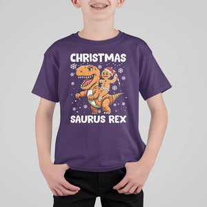 Christmas Saurus Gingerbread Dinosaur Riding Funny Cookie T Shirt For Kid TS09 Purple Printyourwear