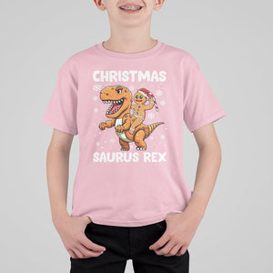 Christmas Saurus Gingerbread Dinosaur Riding Funny Cookie T Shirt For Kid TS09 Light Pink Printyourwear