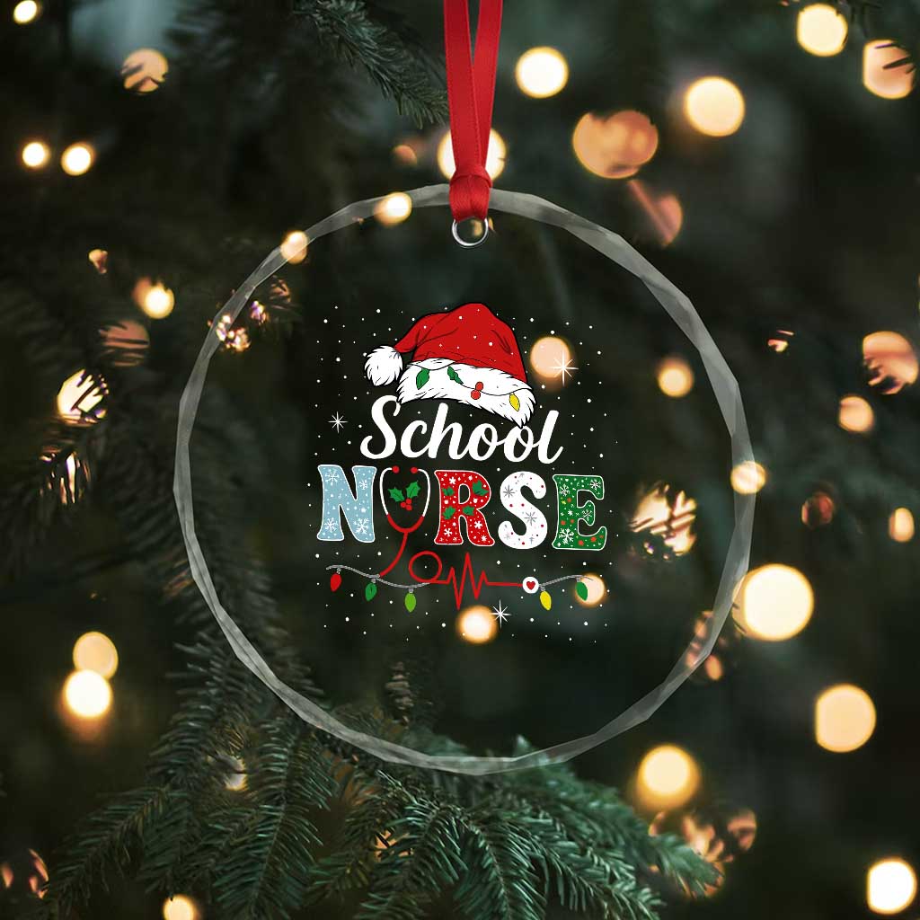 Christmas School Nurse Crystal Glass Ornament Xmas Lights Red Santa Hat Crew Nurse TS10 Print Your Wear