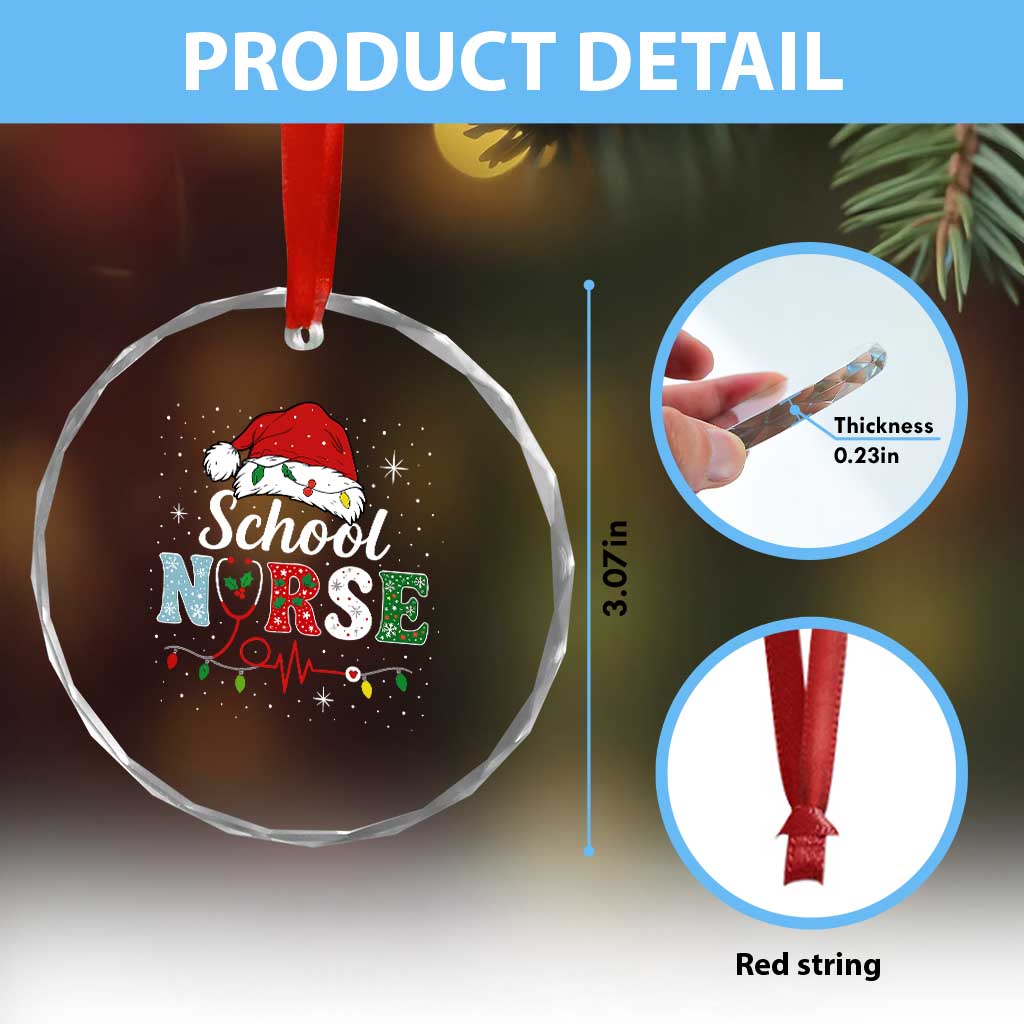 Christmas School Nurse Crystal Glass Ornament Xmas Lights Red Santa Hat Crew Nurse TS10 Print Your Wear