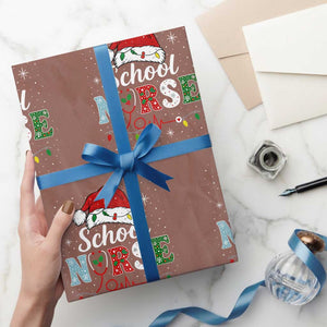Christmas School Nurse Wrapping Paper Roll Xmas Lights Red Santa Hat Crew Nurse TS10 Mocha Print Your Wear