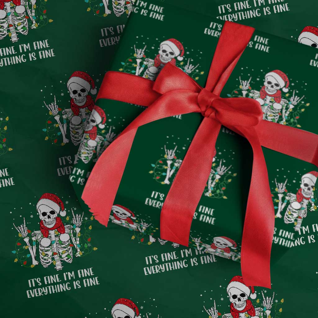Christmas Skeleton Wrapping Paper Roll It's Fine I'm Fine Everything Is Fine Xmas Light Funny TS02 Green Print Your Wear