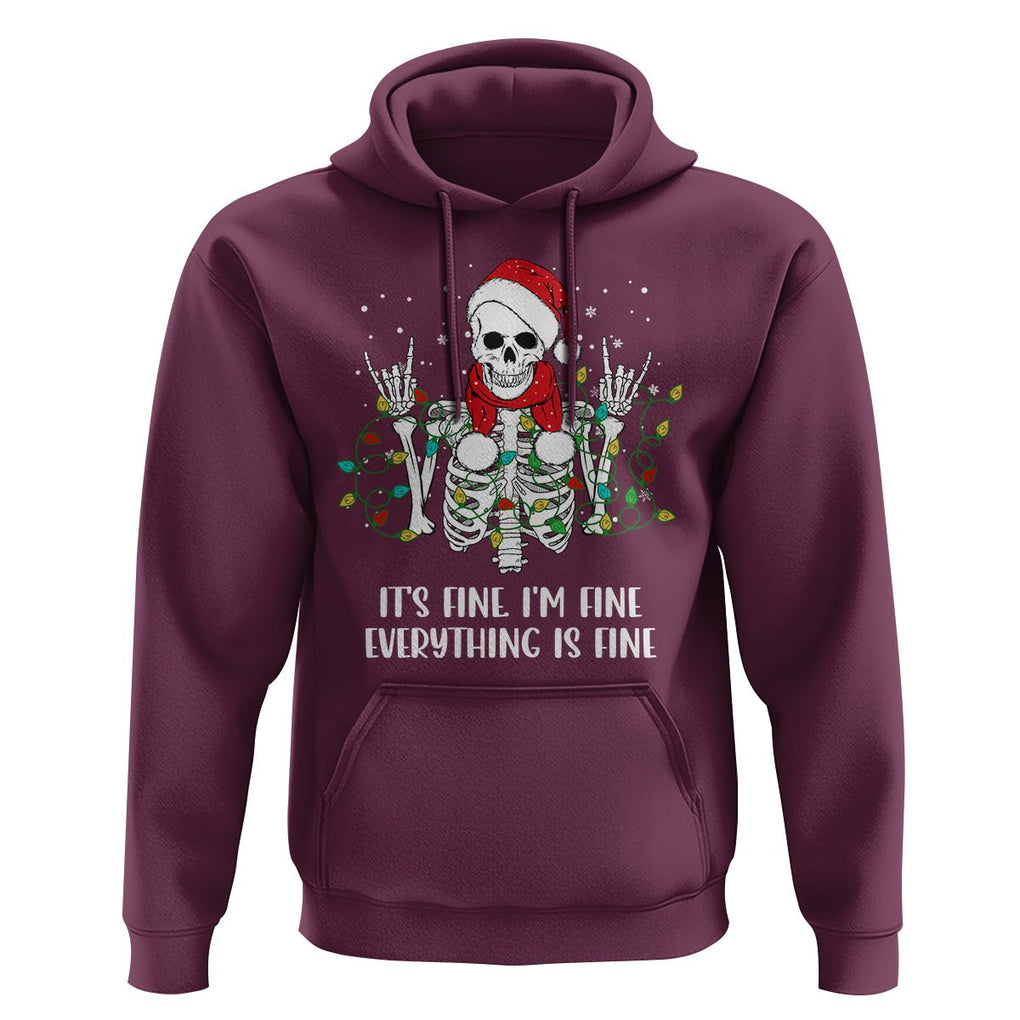 Christmas Skeleton Hoodie It's Fine I'm Fine Everything Is Fine Xmas Light Funny TS02 Maroon Printyourwear