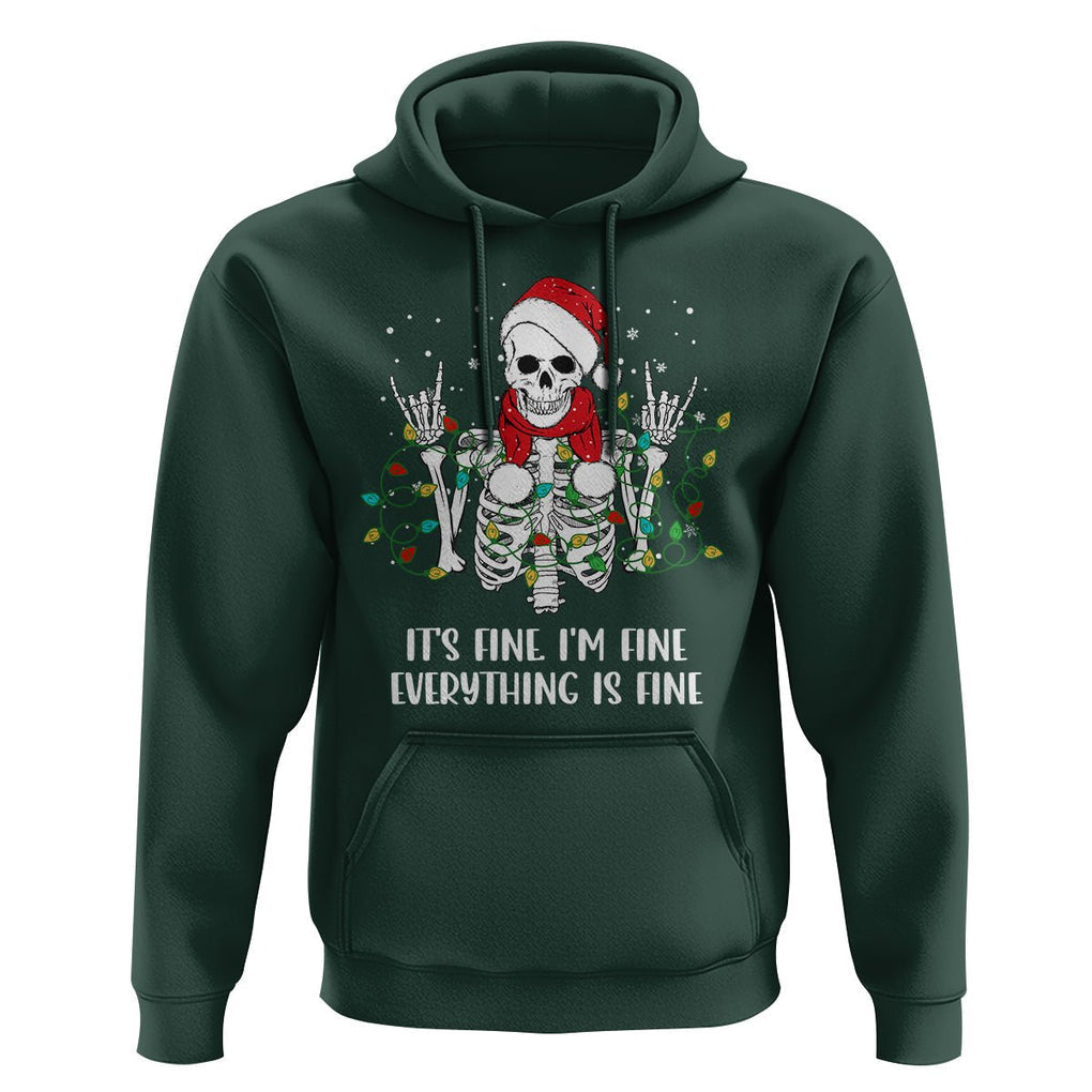 Christmas Skeleton Hoodie It's Fine I'm Fine Everything Is Fine Xmas Light Funny TS02 Dark Forest Green Printyourwear