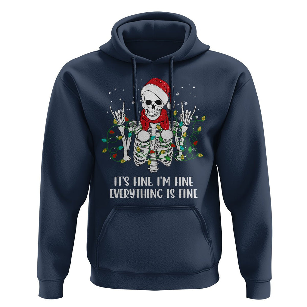 Christmas Skeleton Hoodie It's Fine I'm Fine Everything Is Fine Xmas Light Funny TS02 Navy Printyourwear