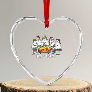 Christmas Snowman Campfire Heart Crystal Glass Ornament Bad Idea Melting Snowman Family Roasting Marshmallows TS10 Transparent Glass 3'' Heart Print Your Wear