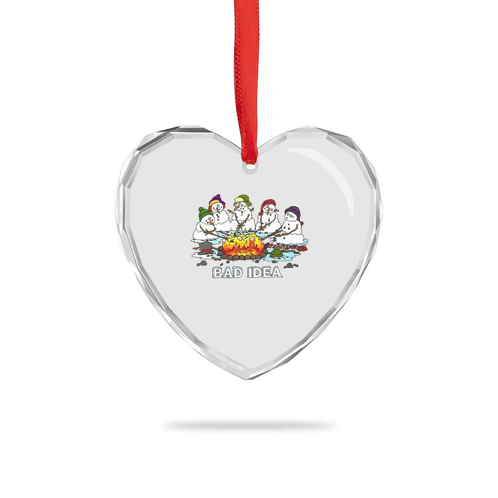 Christmas Snowman Campfire Heart Crystal Glass Ornament Bad Idea Melting Snowman Family Roasting Marshmallows TS10 Print Your Wear