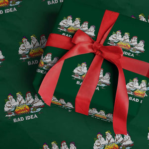Christmas Snowman Campfire Wrapping Paper Roll Bad Idea Melting Snowman Family Roasting Marshmallows TS10 Green Print Your Wear