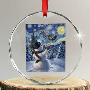 Christmas Snowman Starry Night Crystal Glass Ornament TS14 Transparent Glass 3'' Circle Print Your Wear