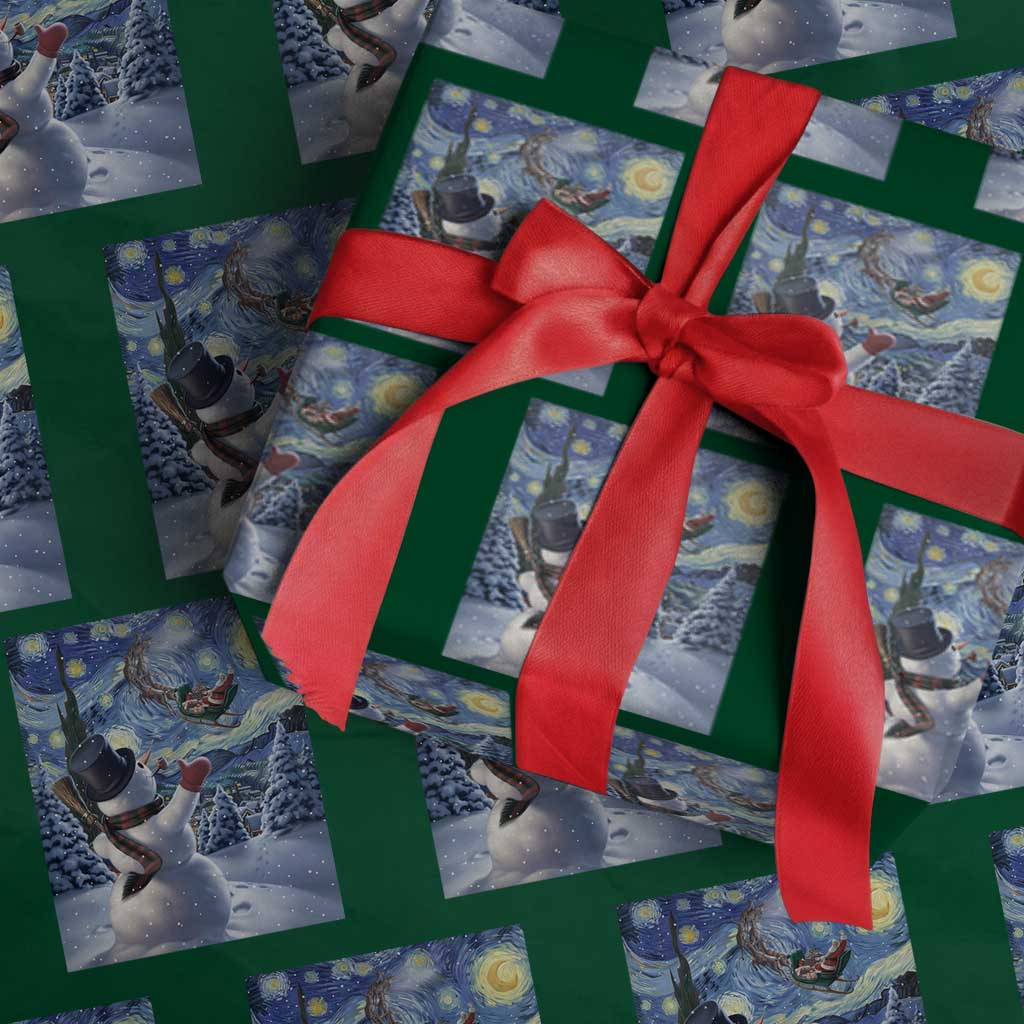 Christmas Snowman Starry Night Wrapping Paper Roll TS14 Green Print Your Wear