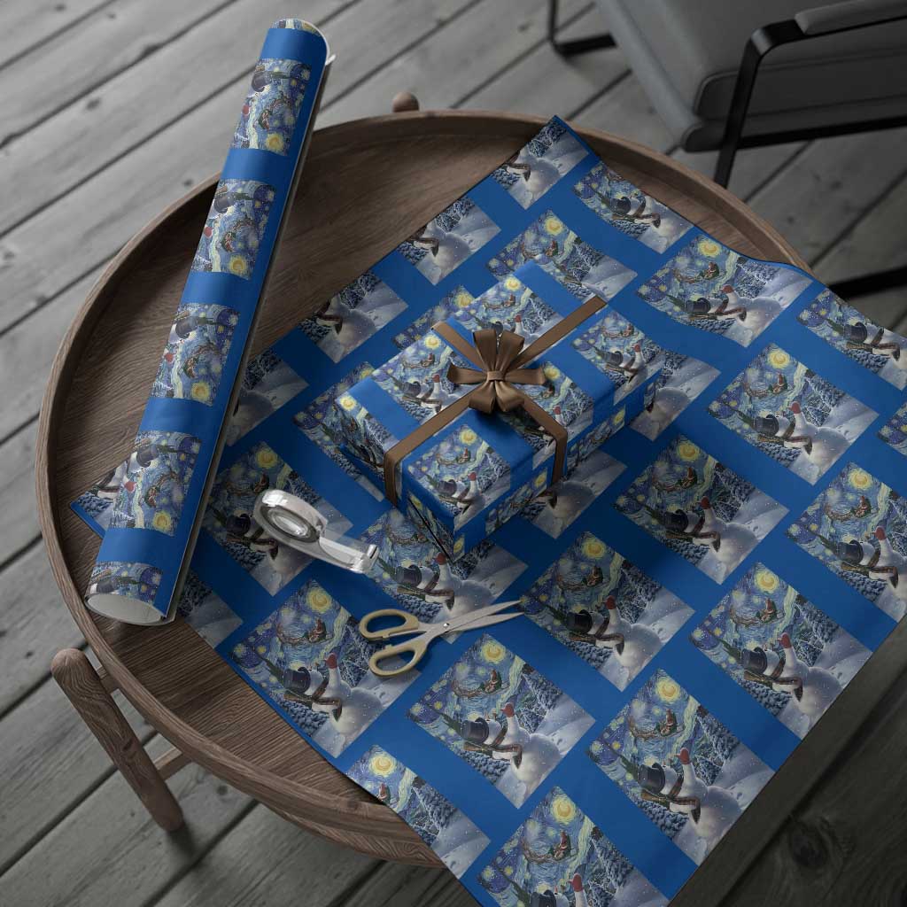 Christmas Snowman Starry Night Wrapping Paper Roll TS14 Blue Print Your Wear