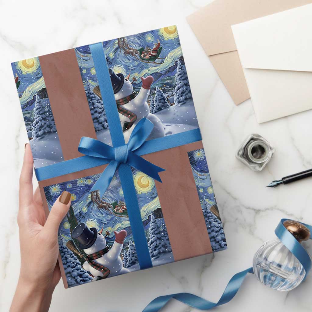 Christmas Snowman Starry Night Wrapping Paper Roll TS14 Mocha Print Your Wear