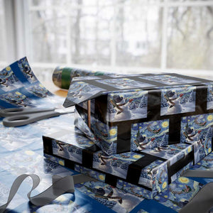 Christmas Snowman Starry Night Wrapping Paper Roll TS14 Black Print Your Wear