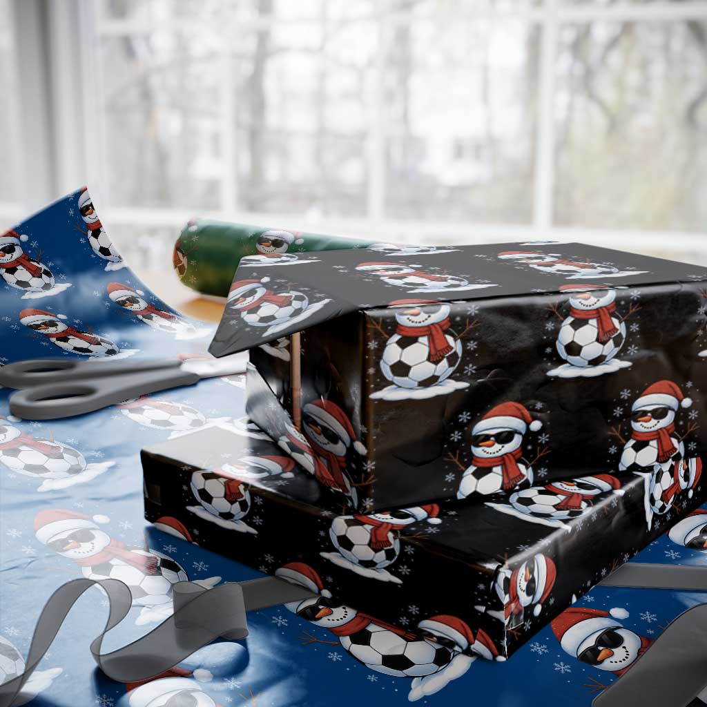 Christmas Soccer Snowman Wrapping Paper Roll Snowflakes Holiday Sports Xmas Pajamas Red Santa Hat TS10 Black Print Your Wear