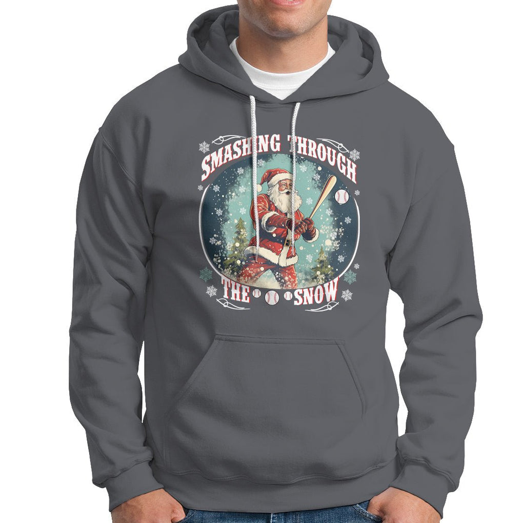 Christmas Sport Hoodie Baseball Player Santa Smashing Through The Snow TS09 Charcoal Printyourwear