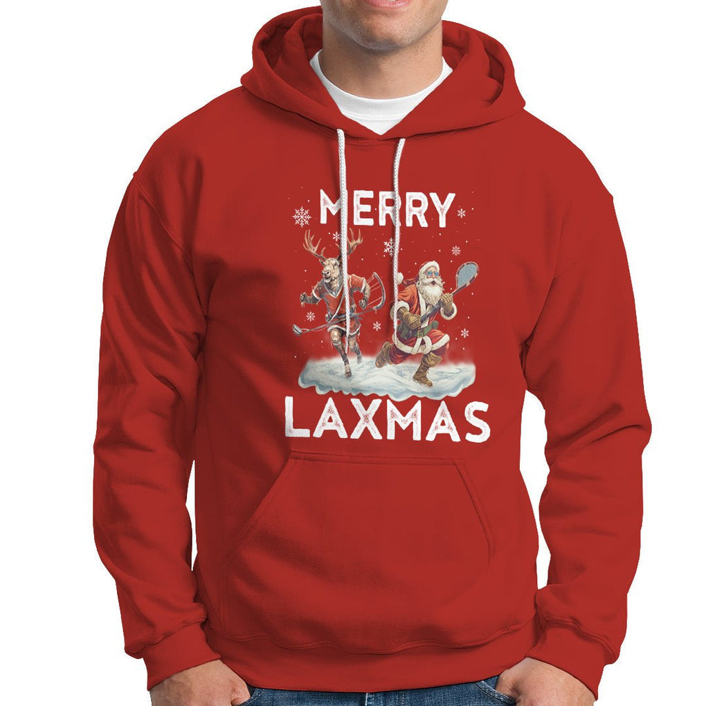 Christmas Sport Hoodie Merry LAXMAS Santa Reindeer Play Lacrosse TS09 Red Printyourwear