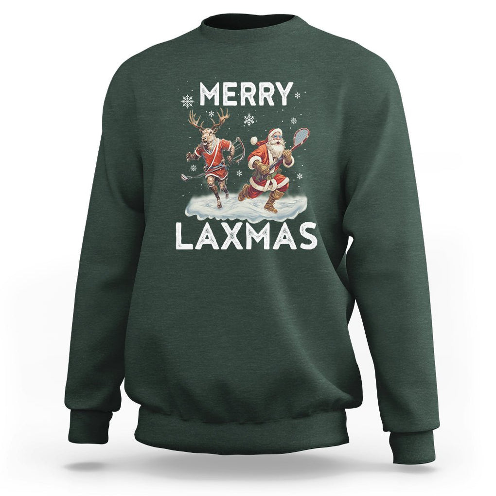Christmas Sport Sweatshirt Merry LAXMAS Santa Reindeer Play Lacrosse TS09 Dark Forest Green Printyourwear