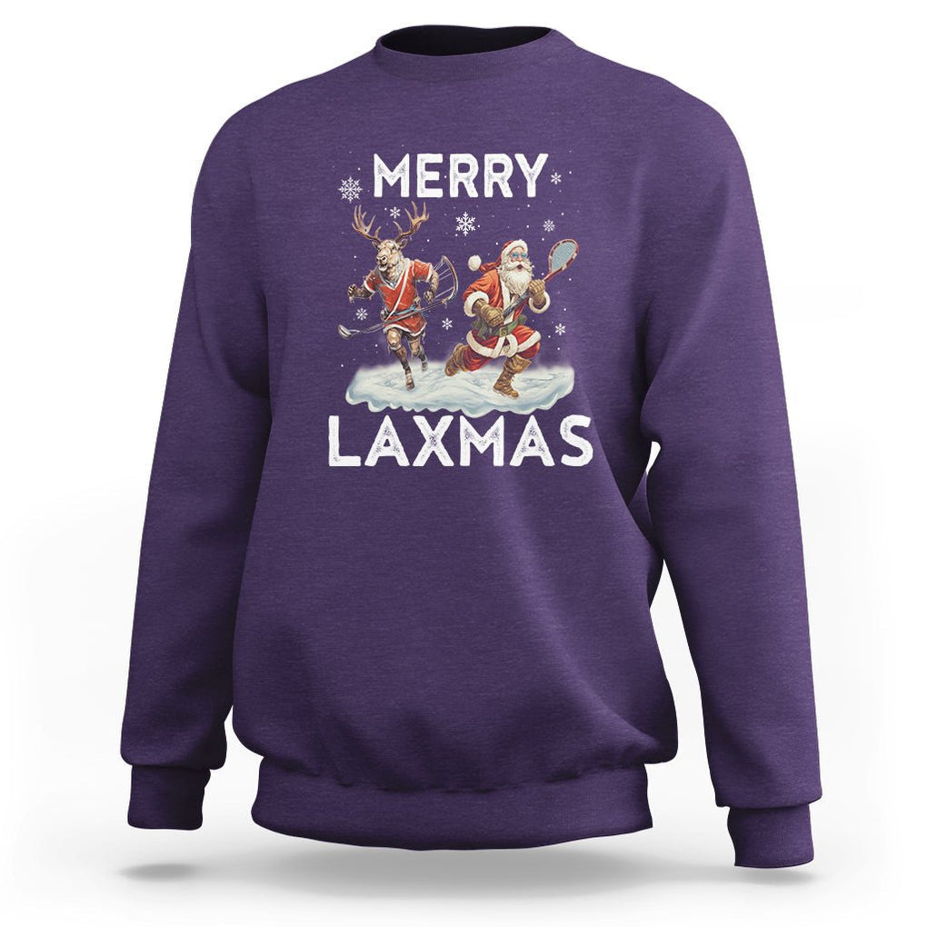 Christmas Sport Sweatshirt Merry LAXMAS Santa Reindeer Play Lacrosse TS09 Purple Printyourwear