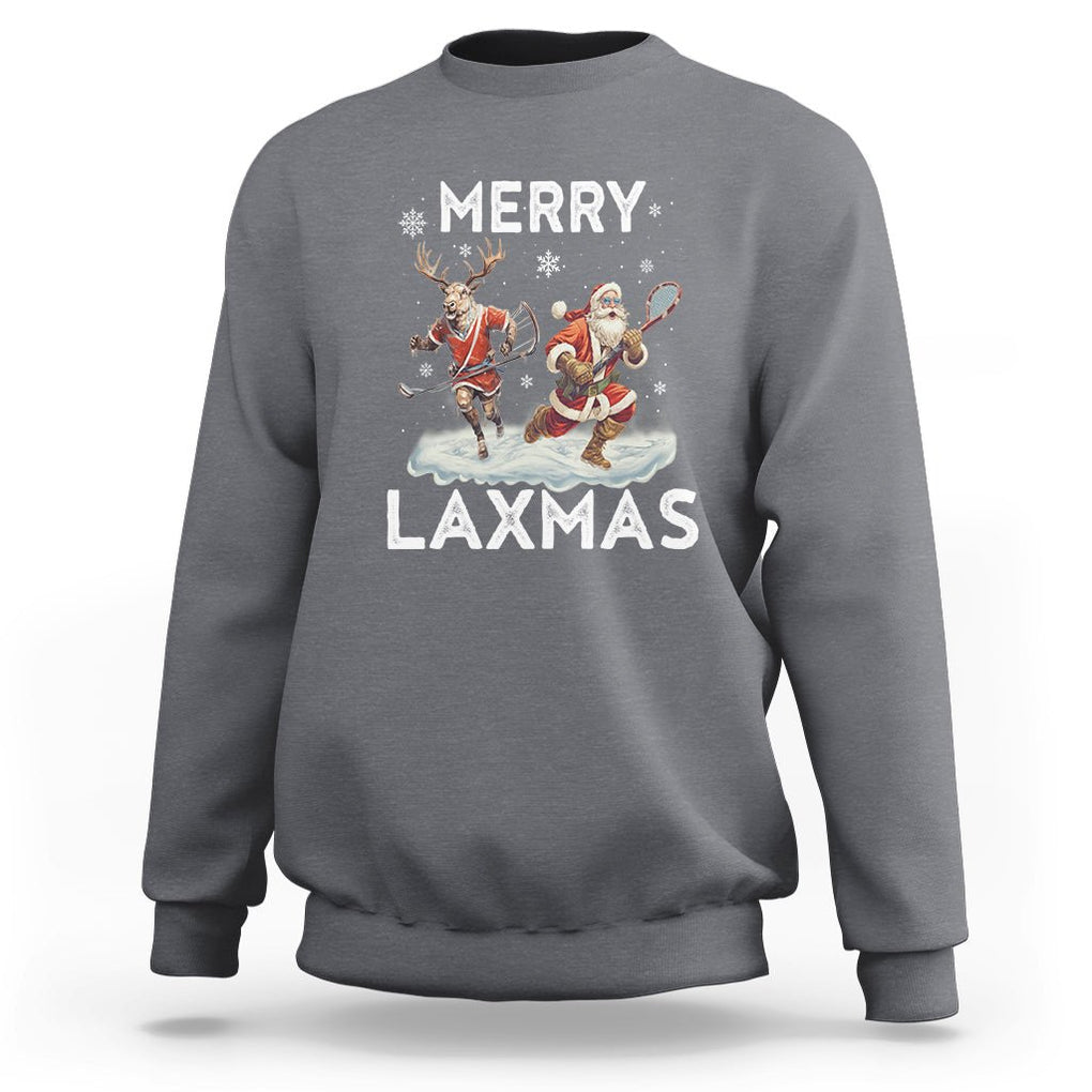 Christmas Sport Sweatshirt Merry LAXMAS Santa Reindeer Play Lacrosse TS09 Charcoal Printyourwear