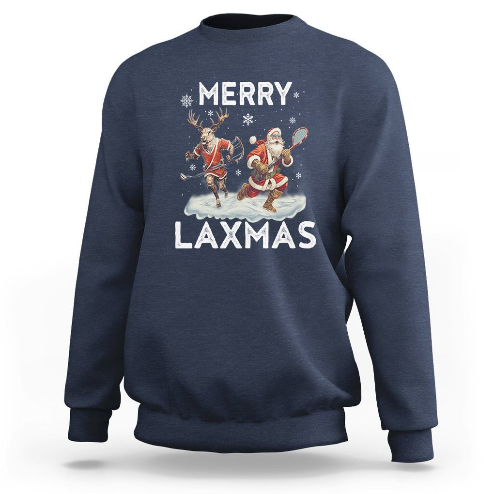 Christmas Sport Sweatshirt Merry LAXMAS Santa Reindeer Play Lacrosse TS09 Navy Printyourwear