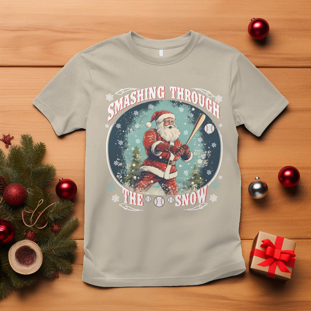 Christmas Sport T Shirt Baseball Player Santa Smashing Through The Snow TS09 Sand Printyourwear