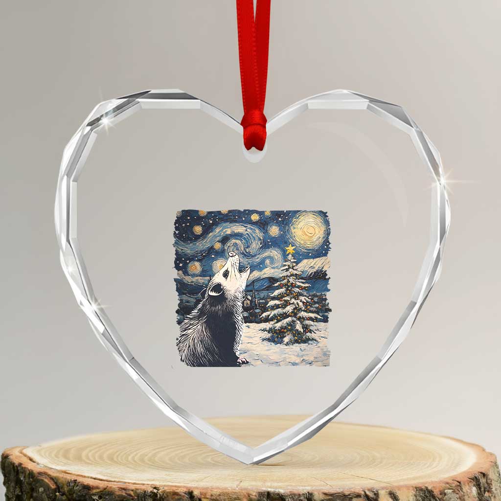 Christmas Starry Night Opossum Heart Crystal Glass Ornament TS09 Transparent Glass 3'' Heart Print Your Wear