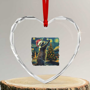 Christmas Starry Night Raccoon Heart Crystal Glass Ornament TS09 Transparent Glass 3'' Heart Print Your Wear