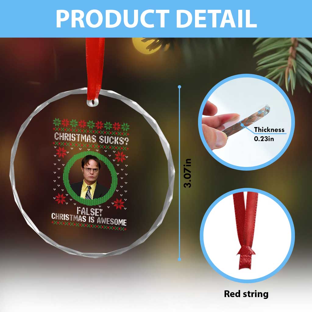 Christmas Sucks FALSE Christmas Is Awesome Crystal Glass Ornament Funny Xmas Office Holiday Humor TS02 Print Your Wear
