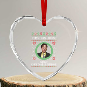 Christmas Sucks FALSE Christmas Is Awesome Heart Crystal Glass Ornament Funny Xmas Office Holiday Humor TS02 Transparent Glass 3'' Heart Print Your Wear