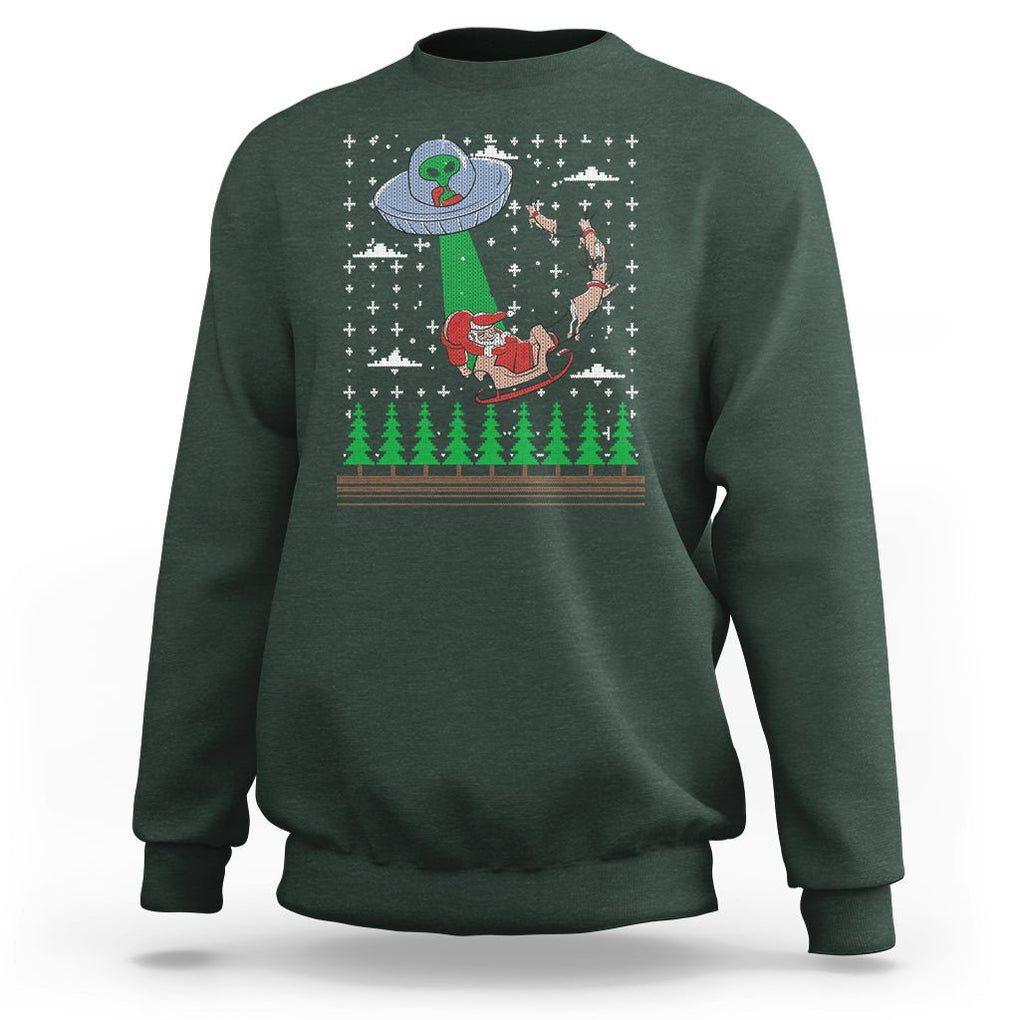 Christmas Sweatshirt Alien Invasion Space UFO Catch Santa TS09 Dark Forest Green Printyourwear
