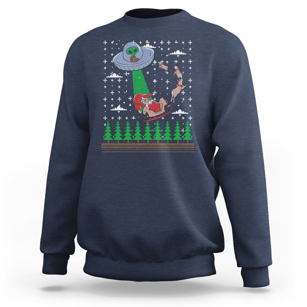 Christmas Sweatshirt Alien Invasion Space UFO Catch Santa TS09 Navy Printyourwear
