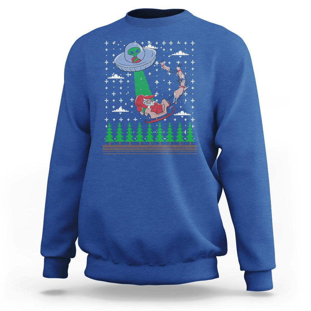 Christmas Sweatshirt Alien Invasion Space UFO Catch Santa TS09 Royal Blue Printyourwear