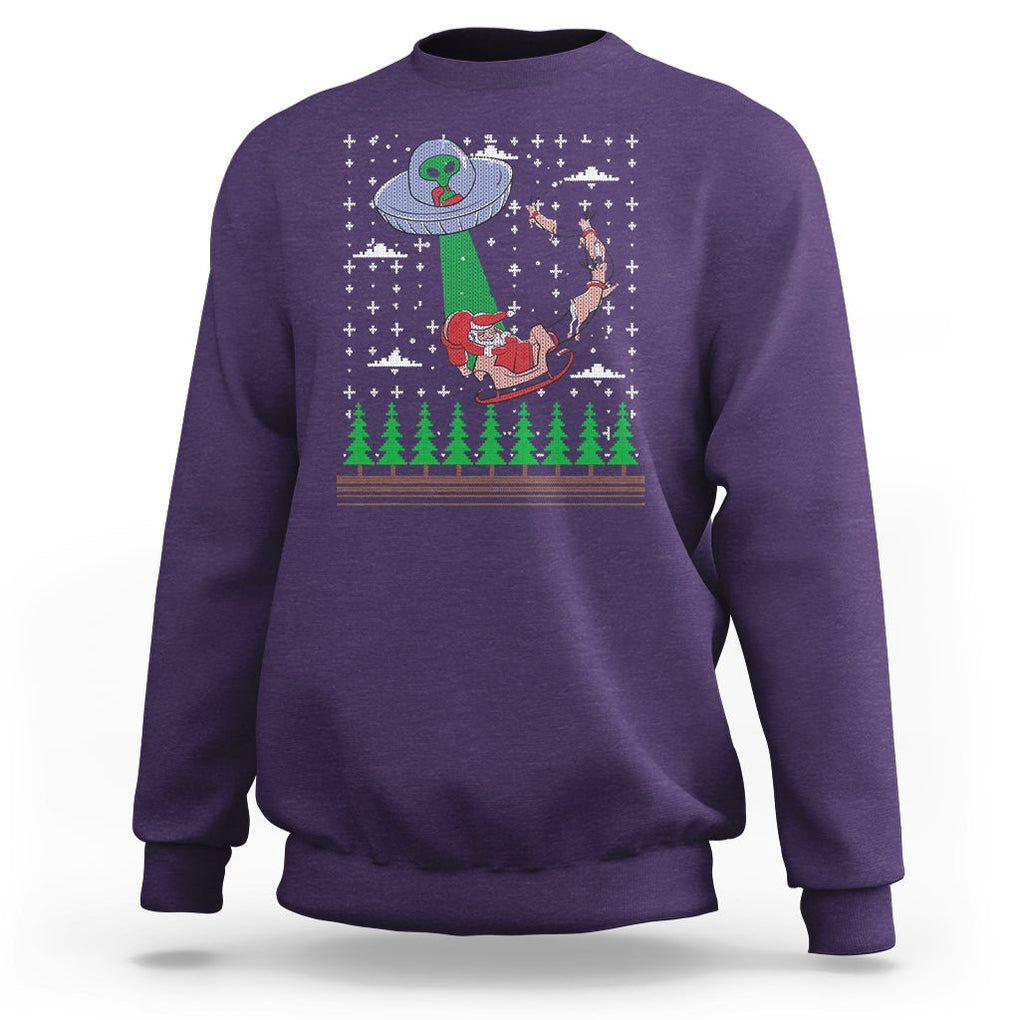 Christmas Sweatshirt Alien Invasion Space UFO Catch Santa TS09 Purple Printyourwear