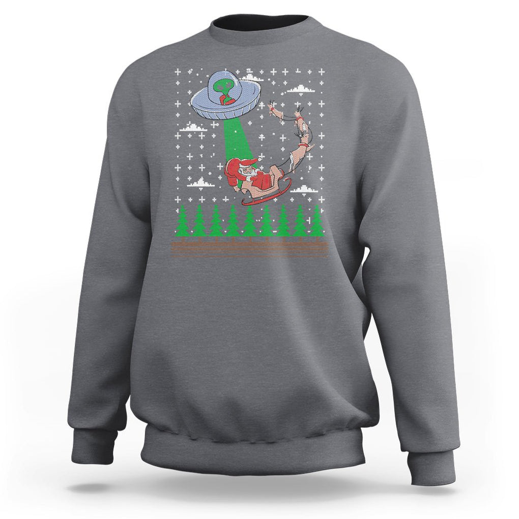 Christmas Sweatshirt Alien Invasion Space UFO Catch Santa TS09 Charcoal Printyourwear