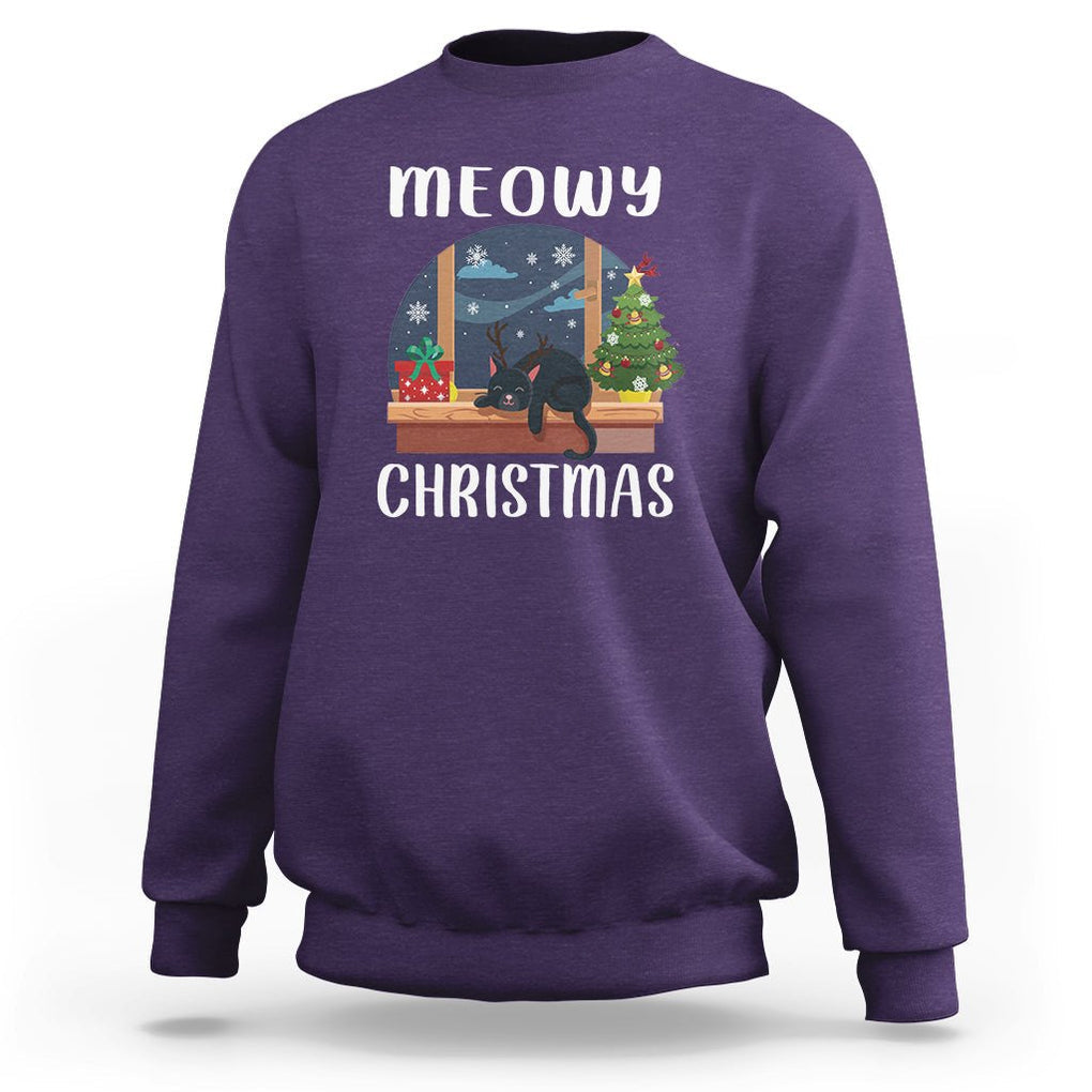 Christmas Sweatshirt Cat Reindeer Chillin' Xmas Eve Window Meowy TS09 Purple Printyourwear