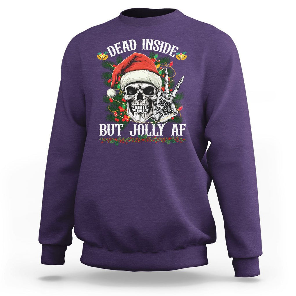 Christmas Sweatshirt Dead Inside But Jolly AF Funny Skull Skeleton TS09 Purple Printyourwear