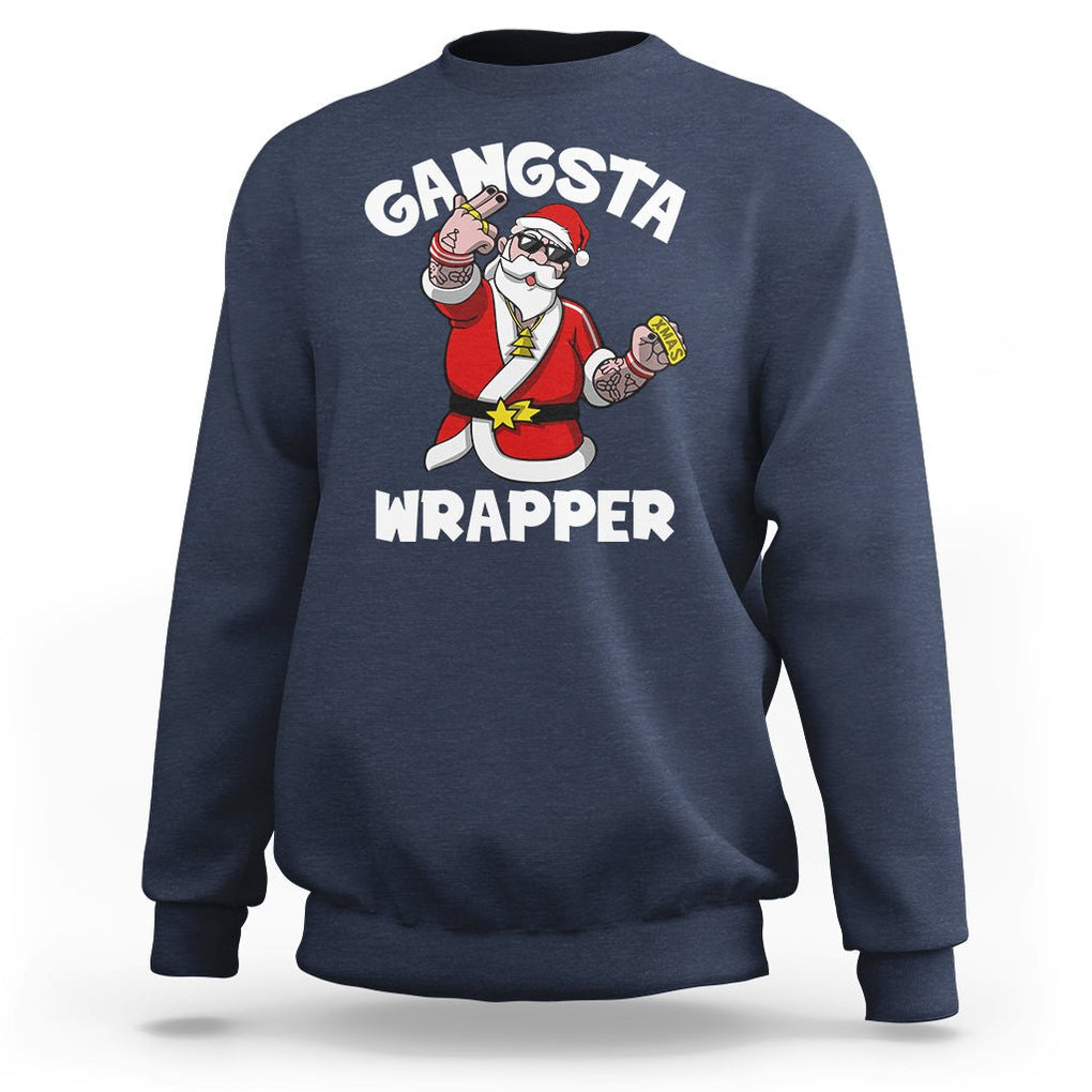 Christmas Sweatshirt Gangsta Wrapper Funny Santa Hip Hop TS09 Navy Printyourwear