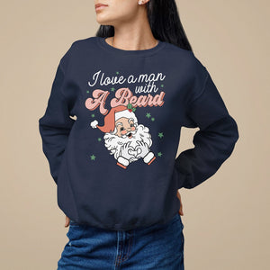 Christmas Sweatshirt I Love A Man With A Beard Santa Xmas TS09 Navy Printyourwear