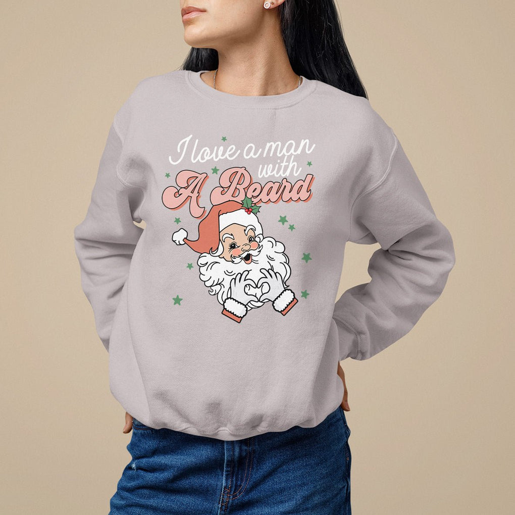 Christmas Sweatshirt I Love A Man With A Beard Santa Xmas TS09 Ice Gray Printyourwear